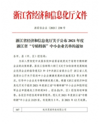浙江省“專精特新”中小企業(yè)